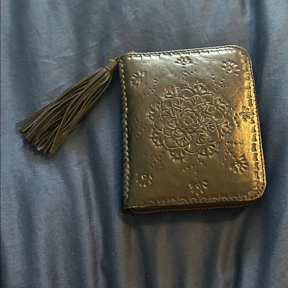Black Embossed Wallet with Tassel